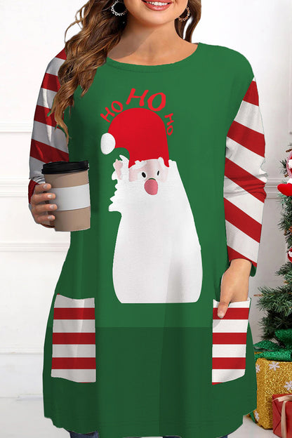 Casual Print Santa Claus Basic O Neck Tops