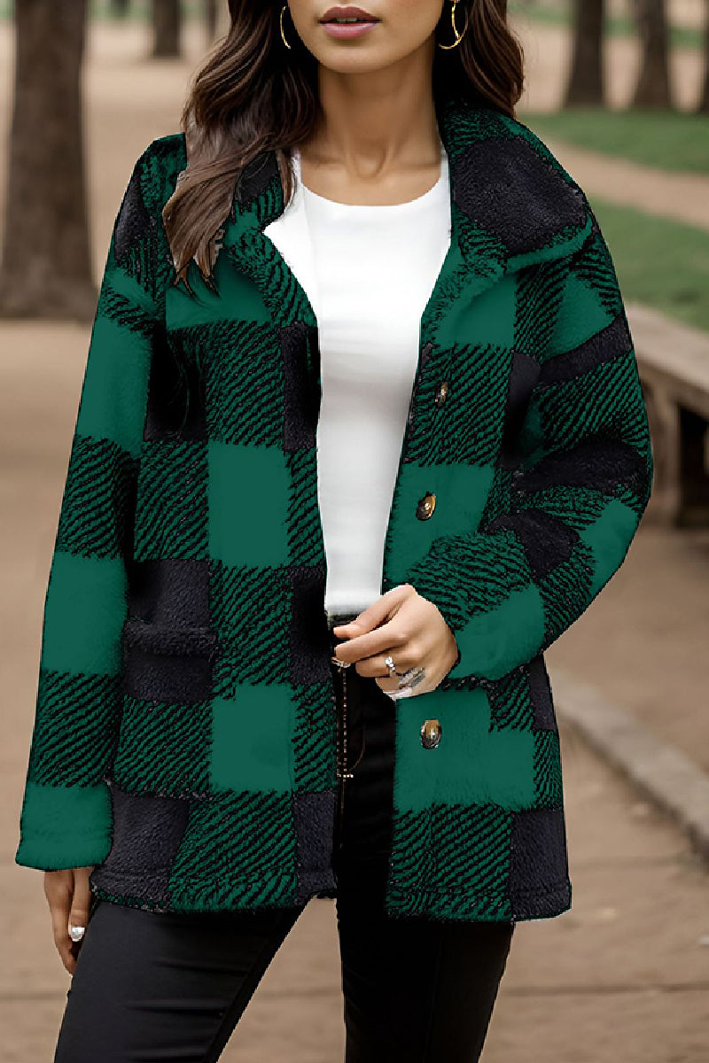 Casual Plaid Buttons Turndown Collar Outerwear