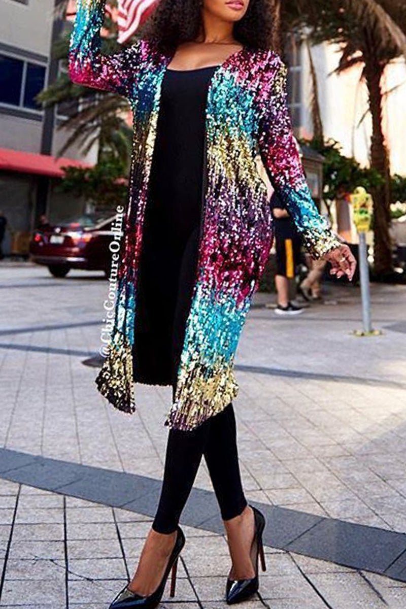 Casual Patchwork Sequins Cardigan Outerwear