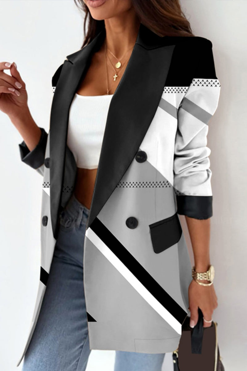 Casual Print Cardigan Turn-back Collar Outerwear