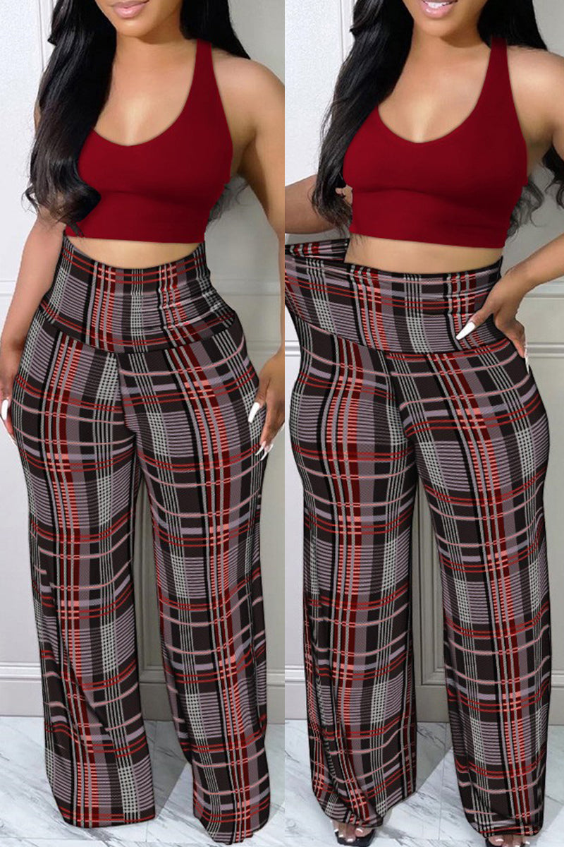 Casual Print Patchwork Plus Size High Waist Trousers