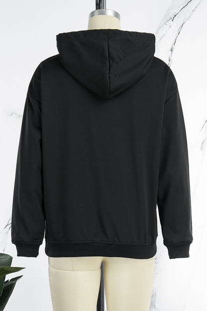 Casual Street Print Draw String Hooded Collar Tops