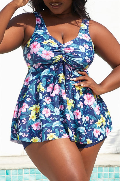 Sexy Print Backless V Neck Plus Size Swimwear