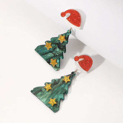 Casual Christmas Tree Patchwork Earrings