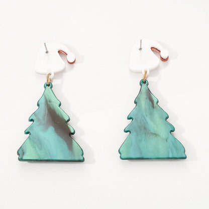 Casual Christmas Tree Patchwork Earrings