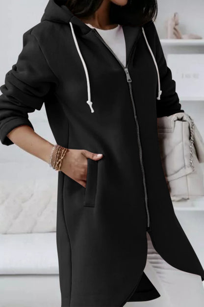 Casual Solid Patchwork Zipper Hooded Collar Outerwear