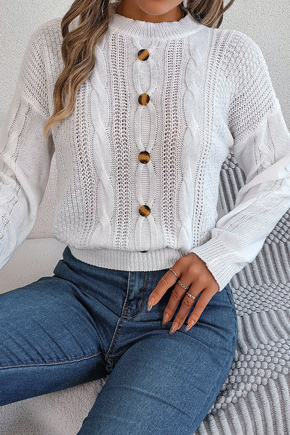 Casual Solid Buttons O Neck Tops