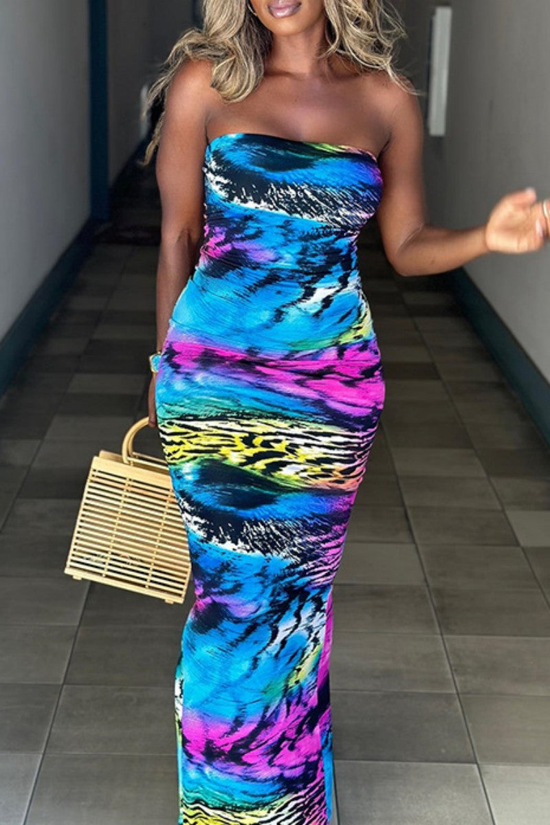 Sexy Casual Print Backless Strapless Long Dress Dresses