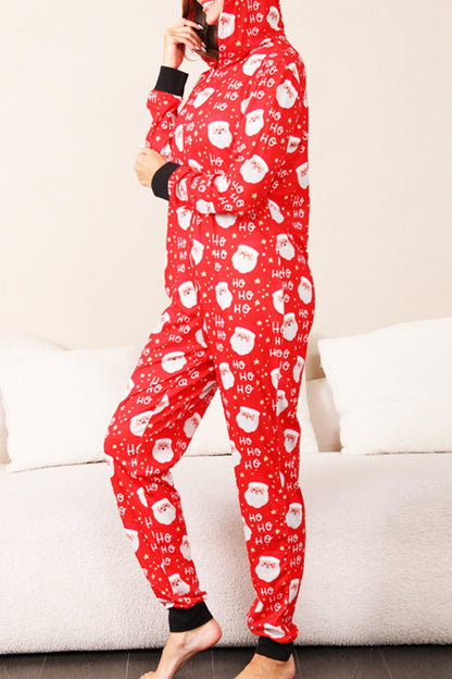 Living Print Patchwork Zipper Christmas Day Sleepwear