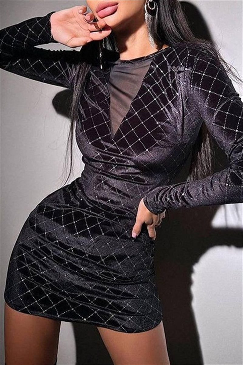 Casual Solid Patchwork O Neck Long Sleeve Dresses