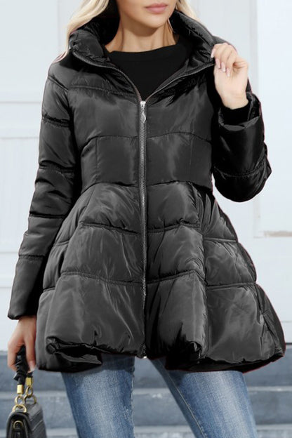 Elegant Solid Pocket Zipper Mandarin Collar Outerwear