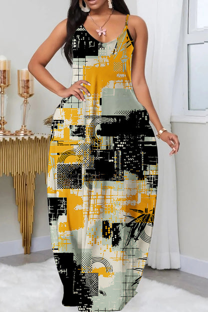 Sexy Casual Print Basic Spaghetti Strap Long Dress Dresses