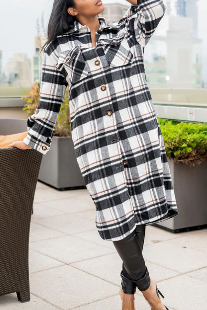 Casual Plaid Patchwork Turndown Collar Outerwear