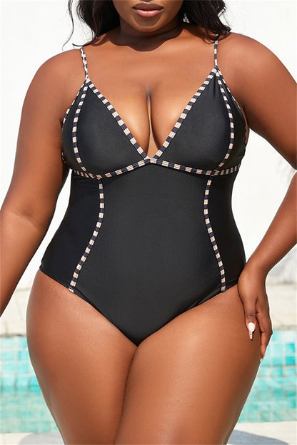 Sexy Patchwork Backless Spaghetti Strap Plus Size Swimwear