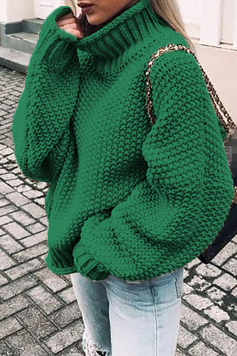 Fashion Casual Solid Patchwork Turtleneck Tops