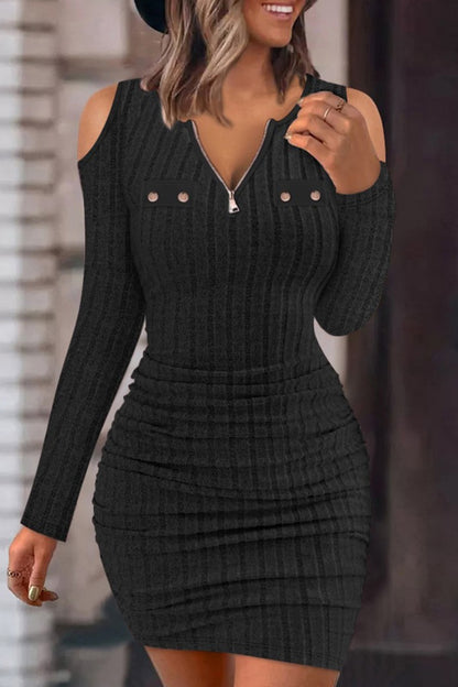 Casual Solid Hollowed Out V Neck Long Sleeve Dresses