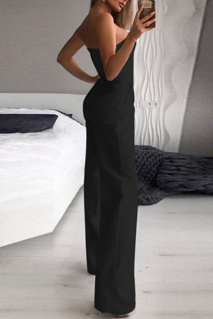 Sexy Casual Solid Backless Strapless Regular Jumpsuits