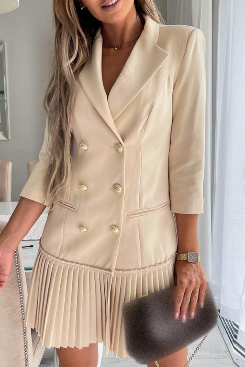 Casual Solid Patchwork Turn-back Collar Suit Dress Dresses