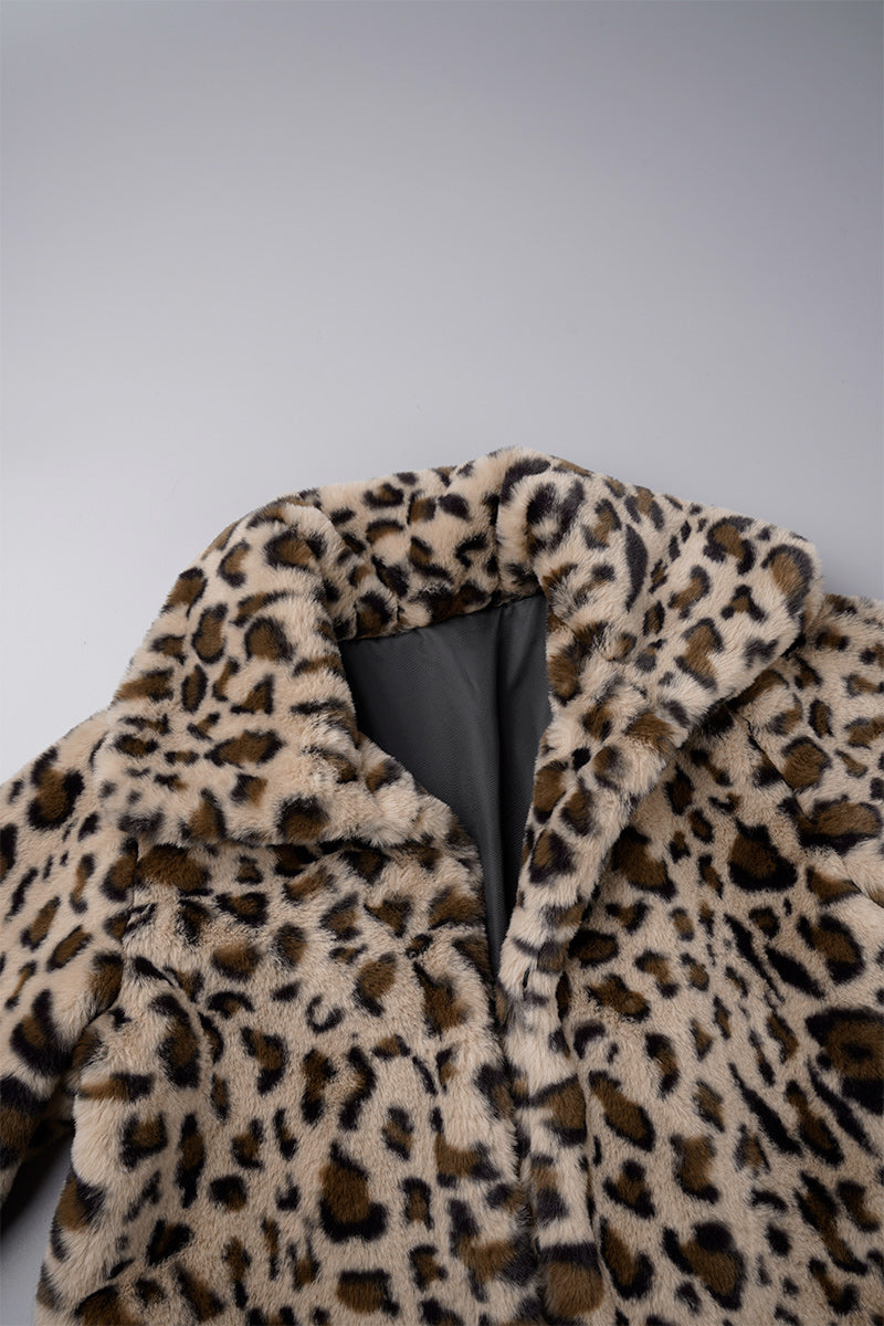 Casual Leopard Cardigan Turndown Collar Outerwear