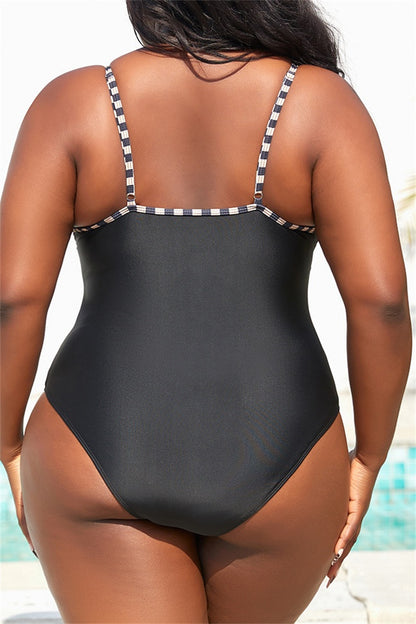 Sexy Patchwork Backless Spaghetti Strap Plus Size Swimwear