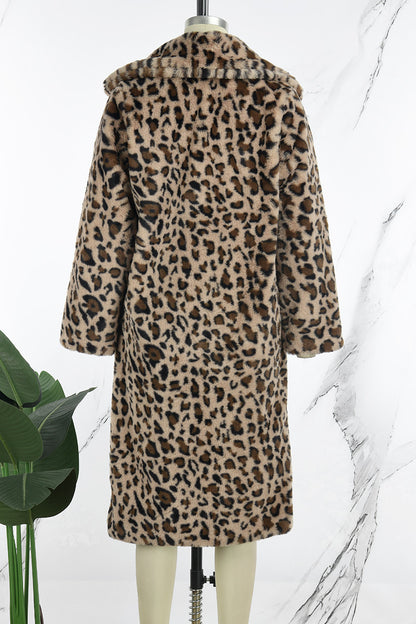 Casual Leopard Cardigan Turndown Collar Outerwear