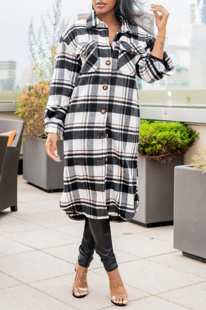 Casual Plaid Patchwork Turndown Collar Outerwear