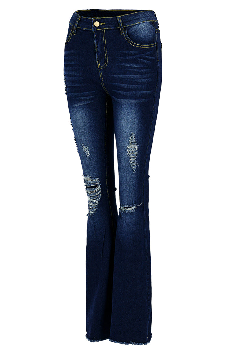 Fashion Casual Solid Ripped High Waist Regular Denim Jeans