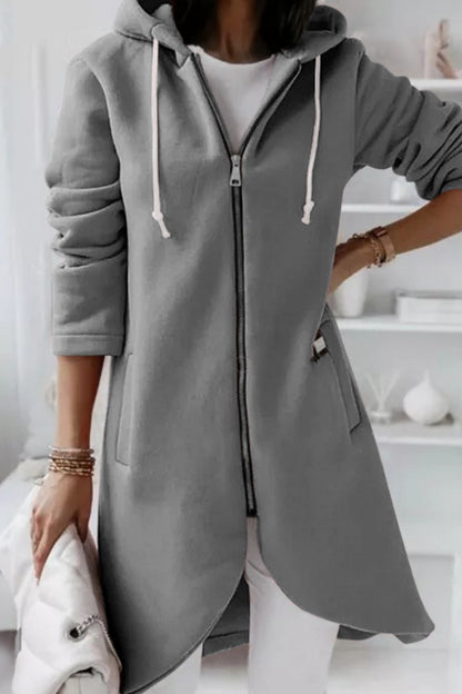 Casual Solid Patchwork Zipper Hooded Collar Outerwear