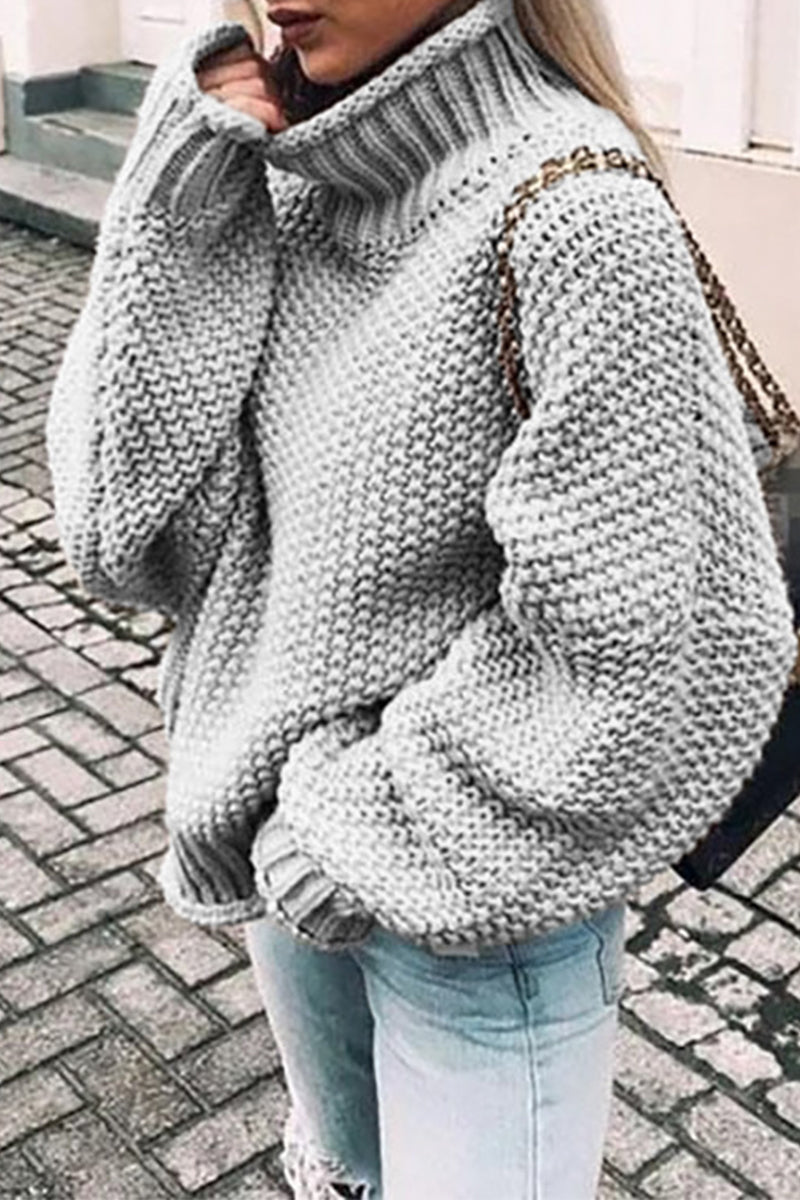 Fashion Casual Solid Patchwork Turtleneck Tops