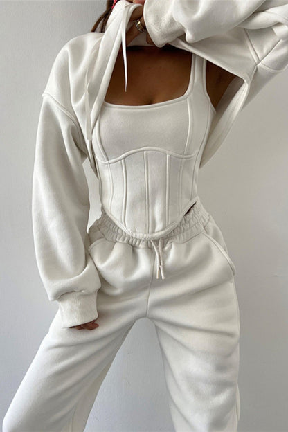 Casual Solid Basic Hooded Collar Long Sleeve Three Piece Set