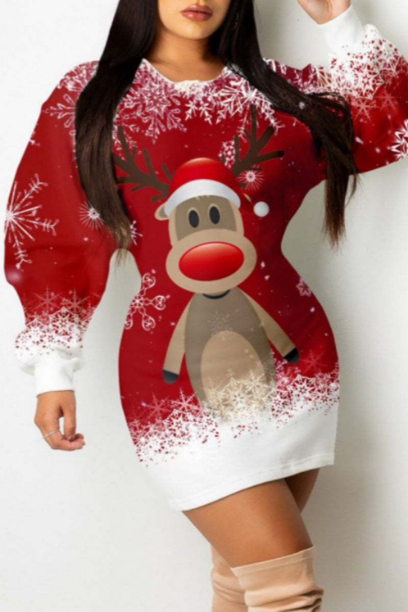 Casual Cartoon Print Basic O Neck Long Sleeve Dresses