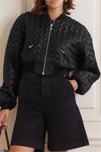 Casual Solid Patchwork Zipper Collar Outerwear