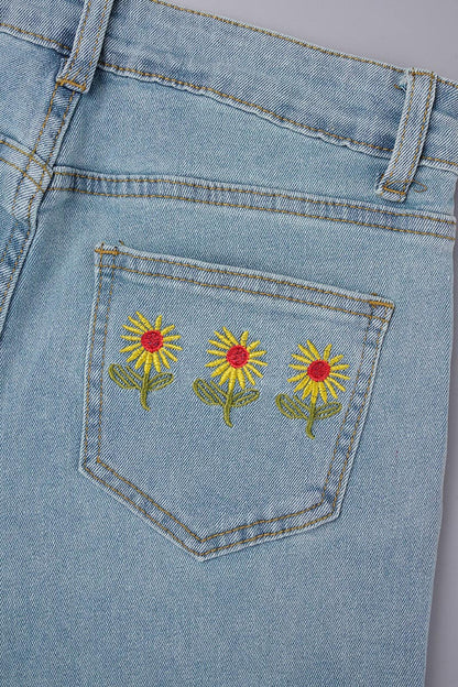 Casual Solid Embroidered High Waist Regular Denim Jeans