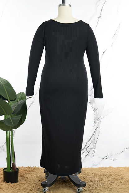 Casual Solid Basic O Neck Long Sleeve Plus Size Dresses