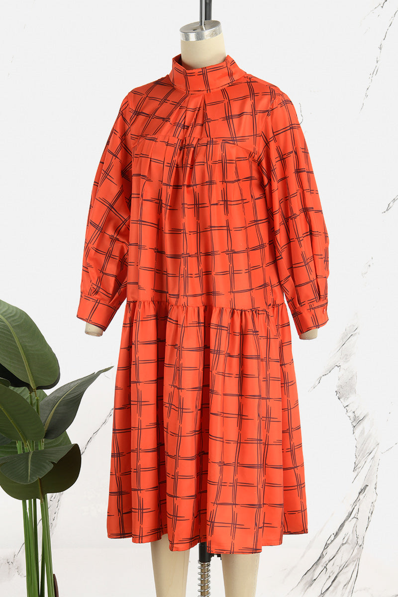 Casual Plaid Patchwork Turtleneck Long Sleeve Dresses