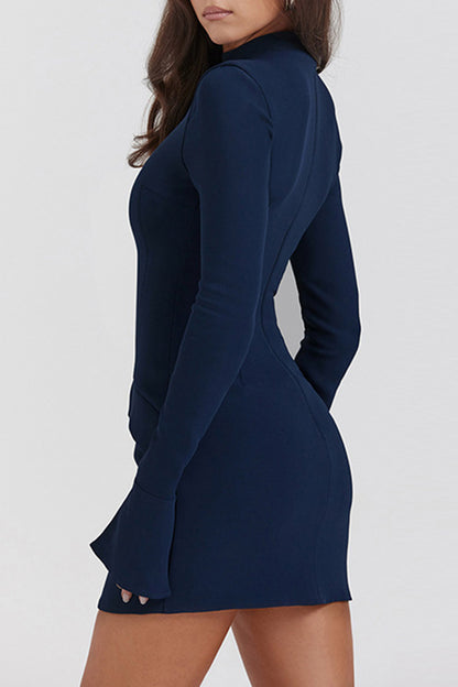 Casual Solid Basic Half A Turtleneck Long Sleeve Dresses