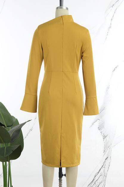 Casual Solid Basic Mandarin Collar Long Sleeve Dresses