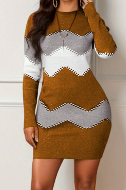 Casual Patchwork Basic O Neck Long Sleeve Dresses