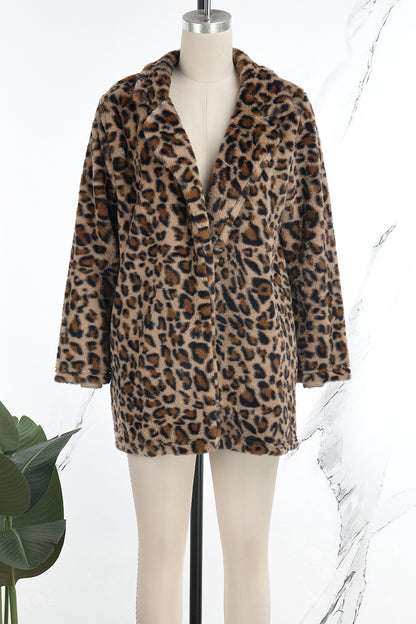 Casual Leopard Cardigan Turndown Collar Outerwear