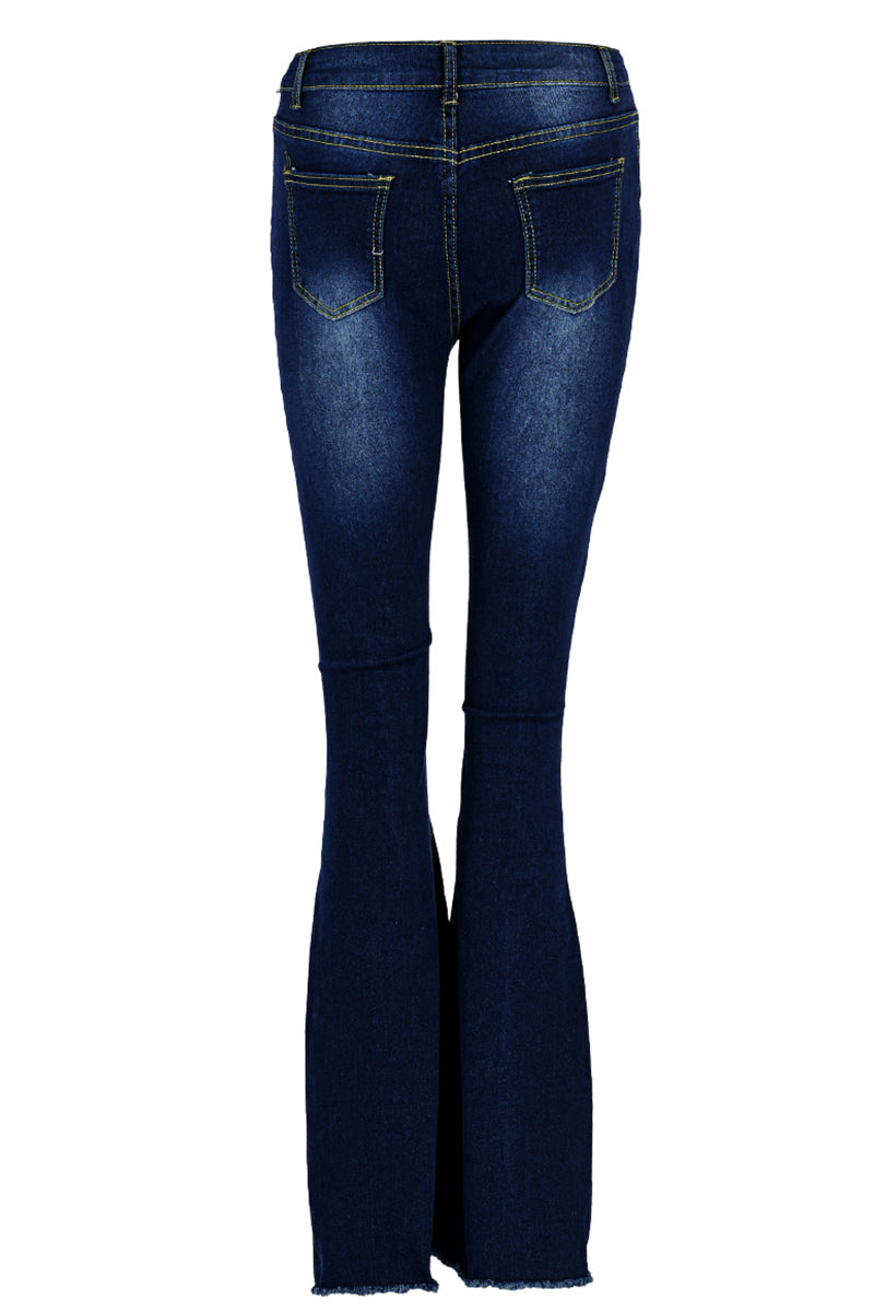 Fashion Casual Solid Ripped High Waist Regular Denim Jeans