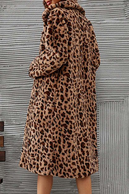 Casual Leopard Cardigan Turndown Collar Outerwear