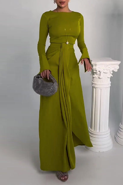 Casual Solid Patchwork O Neck Long Sleeve Dresses