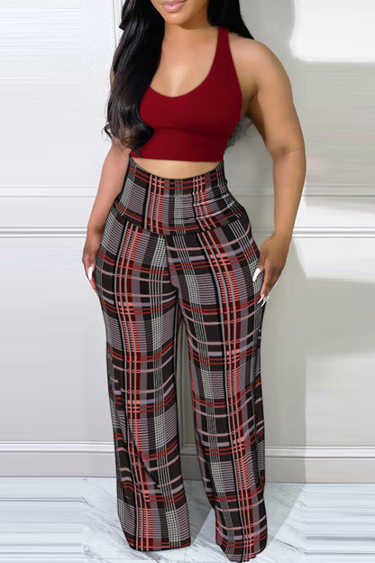 Casual Print Patchwork Plus Size High Waist Trousers