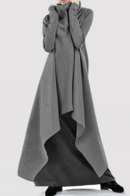 Casual Solid Asymmetrical Turtleneck Long Sleeve Dresses