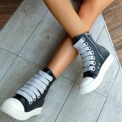 Casual Patchwork Frenulum Zipper Round Comfortable Shoes