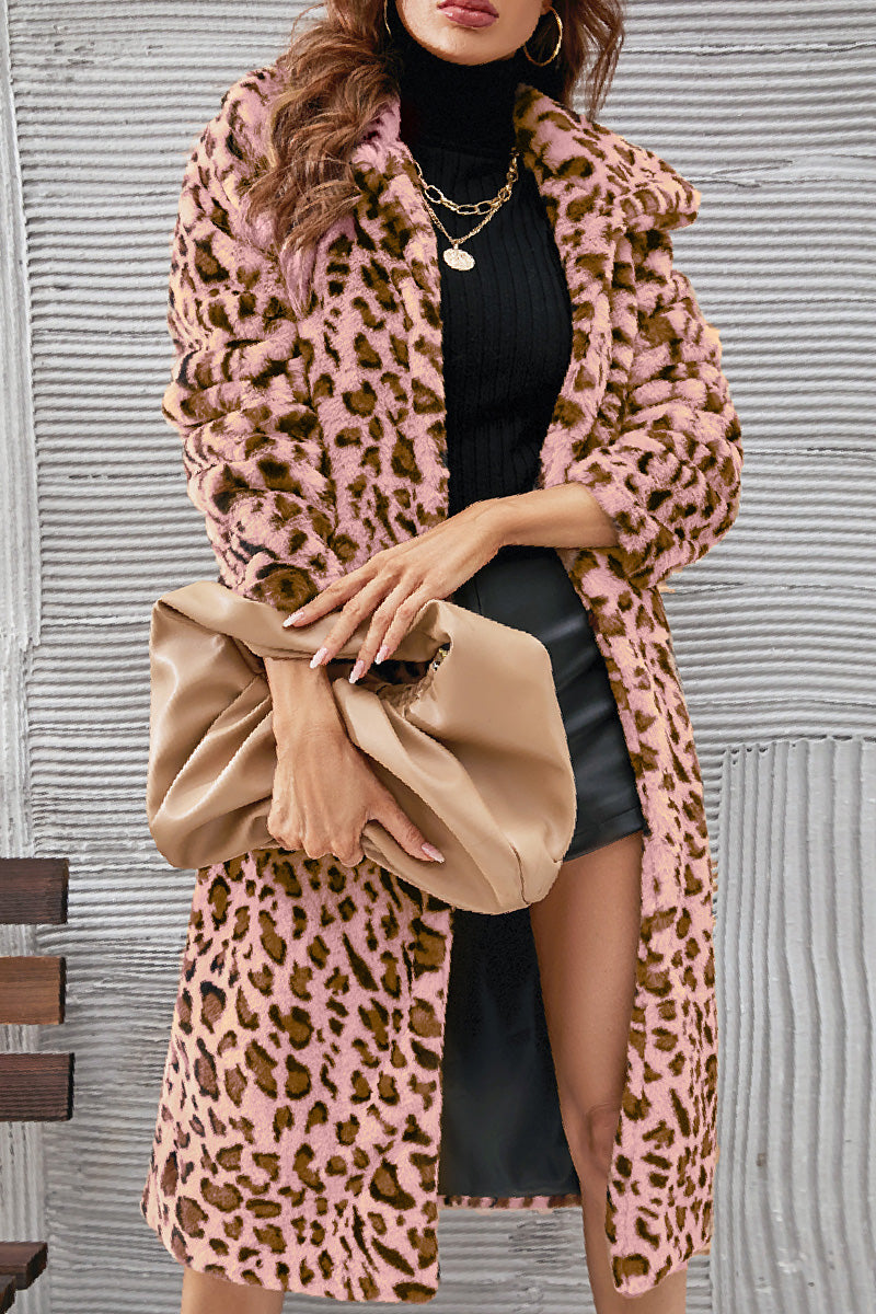 Casual Leopard Cardigan Turndown Collar Outerwear