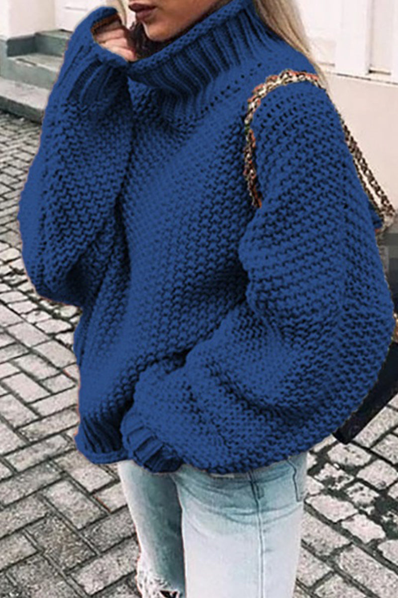 Fashion Casual Solid Patchwork Turtleneck Tops