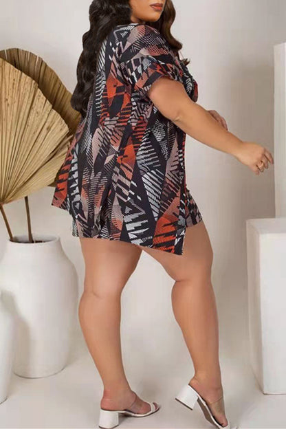 Fashion Casual Print Basic Plus Size Three-piece Set