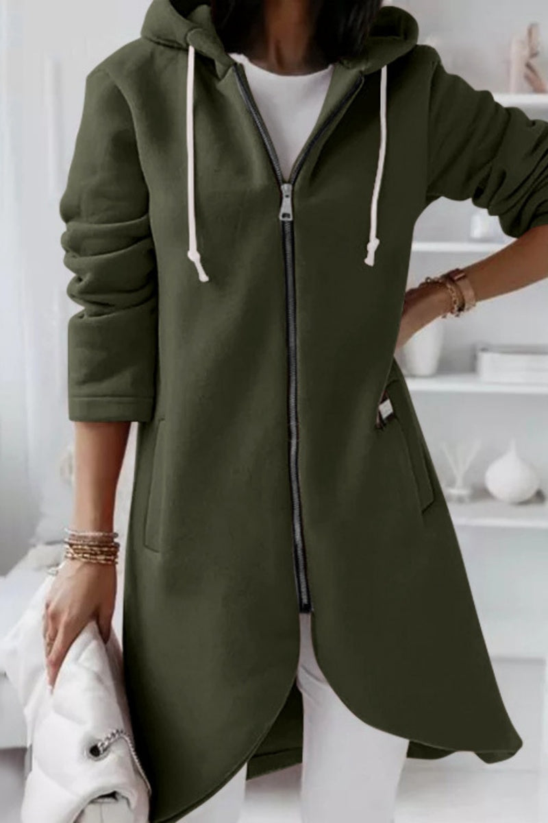 Casual Solid Patchwork Zipper Hooded Collar Outerwear