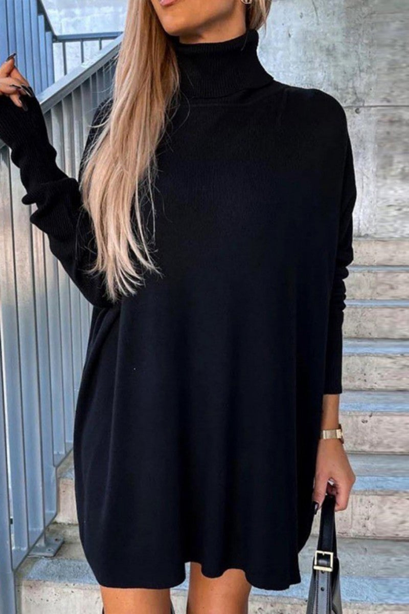 Casual Solid Basic Turtleneck Long Sleeve Dresses